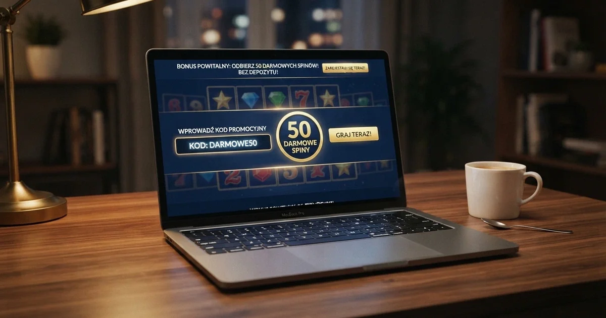 Ekran kasyna online z polem na kod promocyjny i widoczną ofertą darmowych spinów