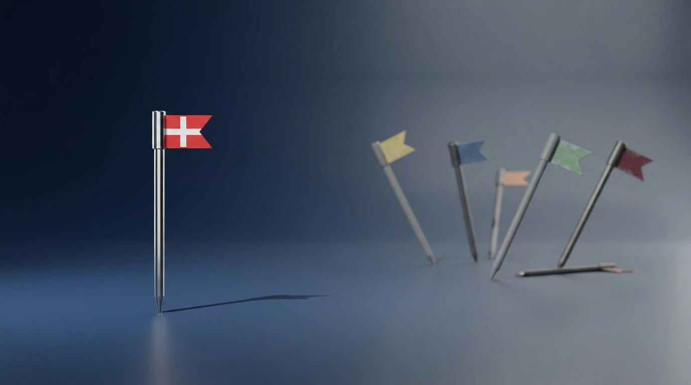Dwie kolumny ikon — z lewej pojedynczy znacznik z polską flagą, z prawej kilka znaczników z różnymi flagami (Curaçao, Malta) rozmytych w tle