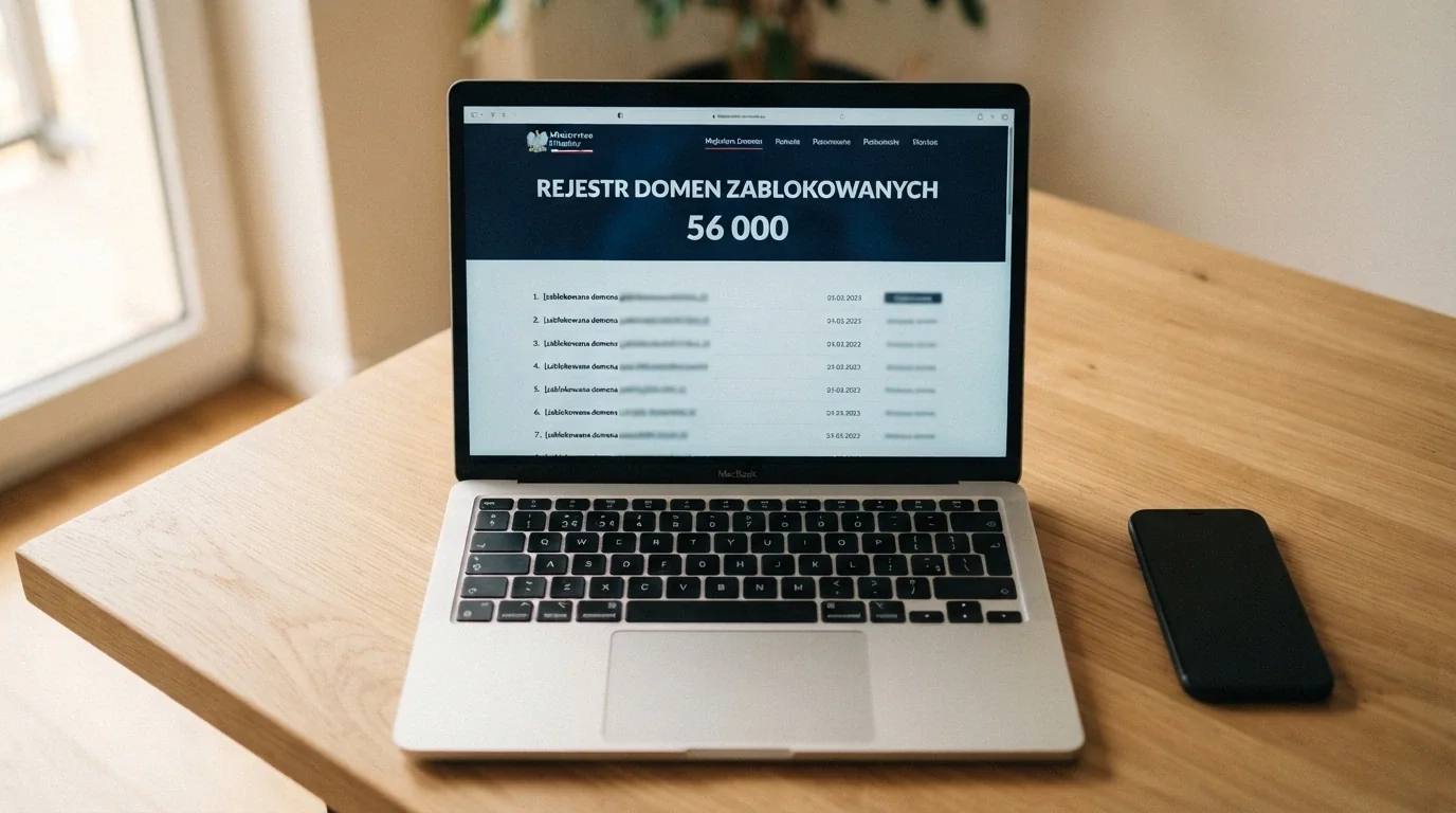 Ekran Rejestru Domen Ministerstwa Finansów pokazujący listę zablokowanych domen hazardowych